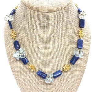 L.A. CANO NECKLACE PRE-COLUMBIAN SODALITE QUARTZ SEMI PRECIOUS STONE FLOWER BOHO